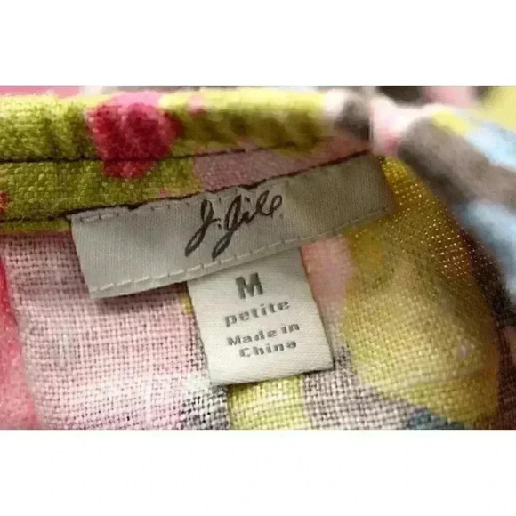 J. Jill Women's Petite Medium 100% Linen Pleated Skirt Pink Green Blue Floral - Picture 8 of 9